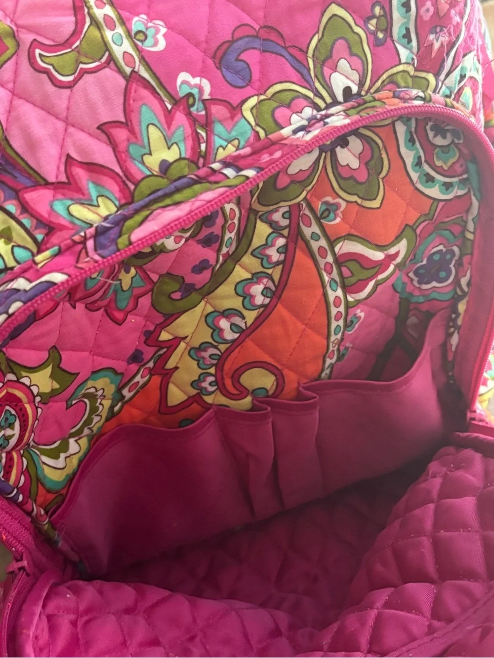 Vera Bradley Hot Pink Paisley Quilted Backpack with Multicolor Accents